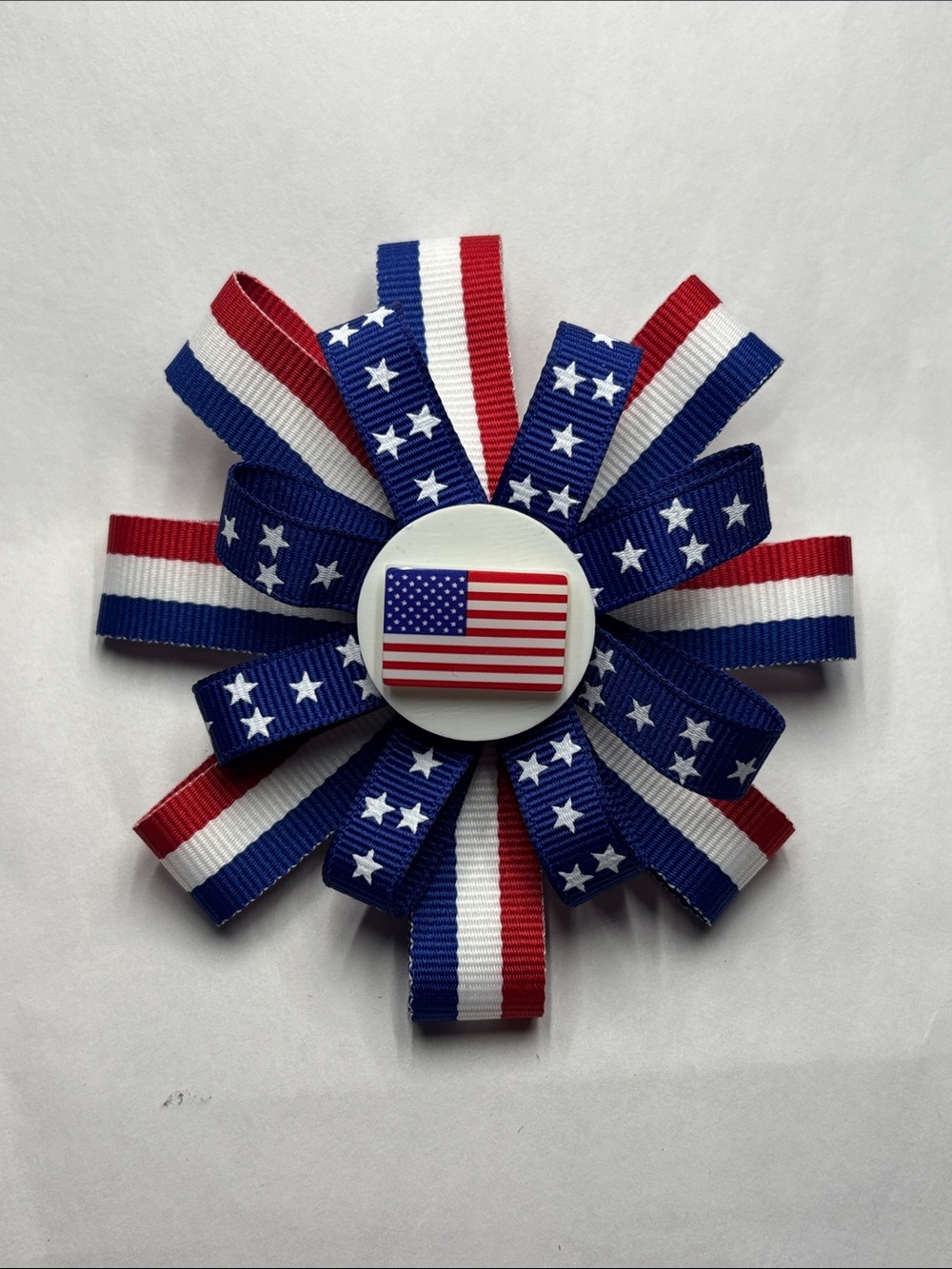 Patriotic Ribbon Hair Bow - Red White Blue
